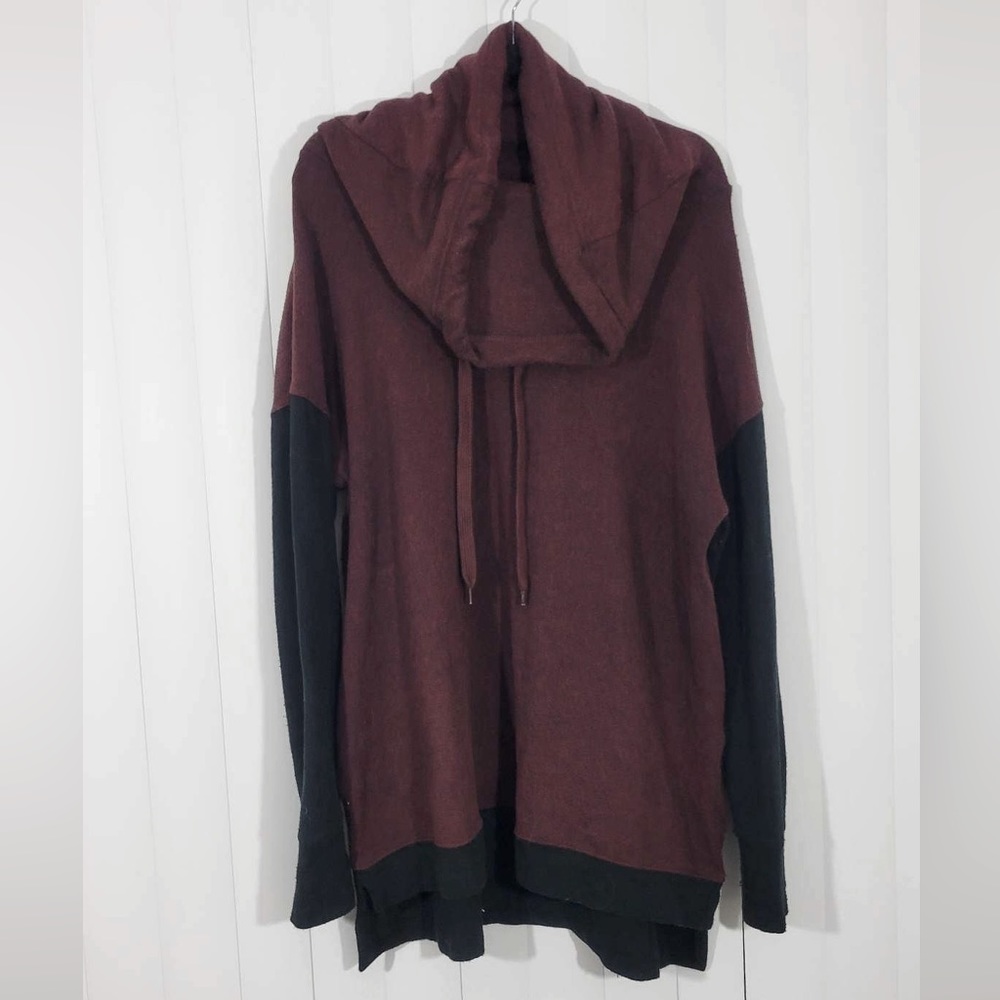 SOFT SURROUNDINGS Cowl Funnel Neck Pullover Fleece Sweatshirt Maroon Navy Large